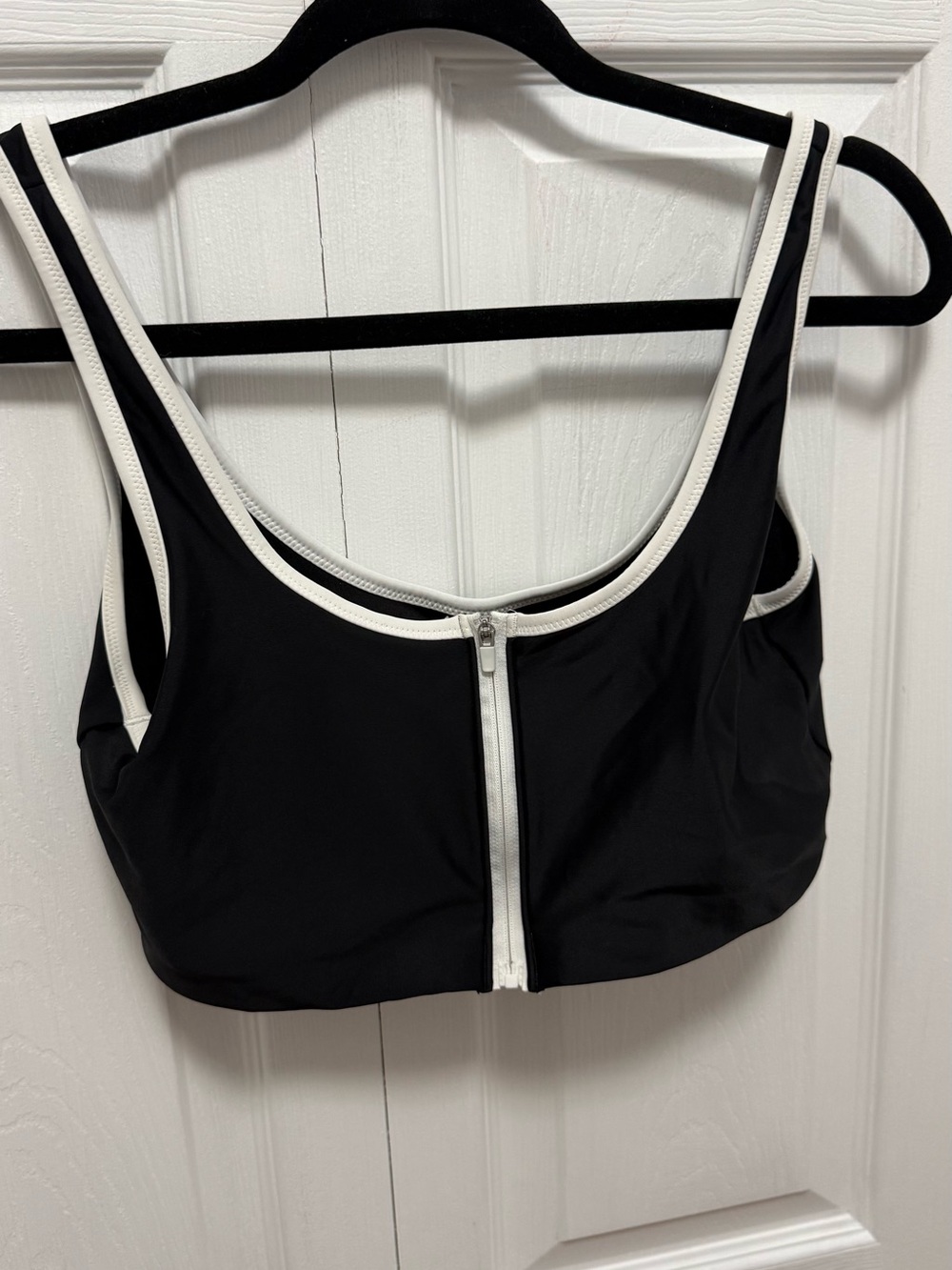 Black Bikini Top with White Trim and Front Zip